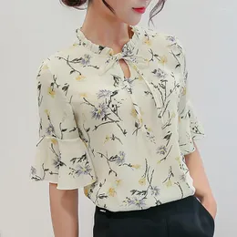 Camicette da donna Summer Office Lady Bottom Shirt Donna Fiori Stampa Camicie casual in chiffon a maniche corte alla moda Camicetta con volant Gotico