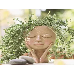 Wazony dziewczyny twarz głowa sadzarka do kwiatów succent pojemnik na rośliny garnek rysunek wystrój ogrodu Nordic blat Ornament H5 2205271732768 upuść Dhuww