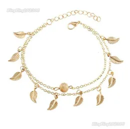 2023 NYTT Kvinnor Gold Leaf Charm Vristband Riktiga foton Guldkedja Ankelarmband Mode 18k guld Ankelarmband Fotsmycken GB1485