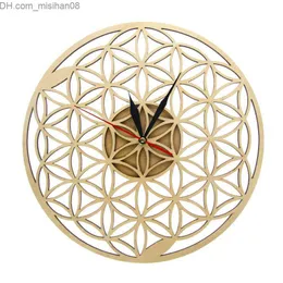 Wall Clocks Flower of Life Intersect Rings Geometric Wooden Wall Clock Sacred Geometry Laser Cut Clock Watch Housewarming Gift Room Decor Y200109 Z230706