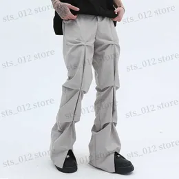 Men's Pants Harajuku Streetwear Pleated Straight Casual Track Pants Mens Pockets Ruched Retro Vibe Style Loose Trousers Oversize T230705