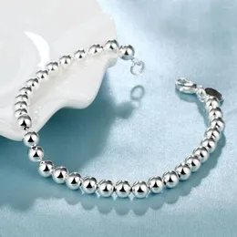 Link Armbänder 6mm Rosenkranz Perlen Herren Armband Auf Hand Silber Farbe Mode Charme Zubehör Edlen Schmuck Für Frau Geschenke weiblich