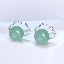 أقراط التدوير Nephrite Jade Bead Green الصينية الملحقات الصينية هدية الطاقة الفاخرة الأحجار الكريمة الأذن منحوتة 925 فضية الحجر الطبيعي