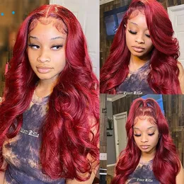 Red Lace Front Human Hair Wig 13x4 Body Wave Lace Front Wig Brazilian Burgundy 99J HD Transparent Lace Frontal Wig