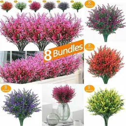 Decorative Flowers Outdoor Plants Artificial Plastic Fake 8 Bundles UV Resistant Faux