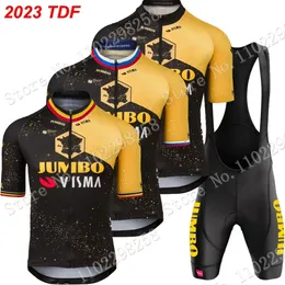 Cykeltröja Set Belgien Jumbo Visma Team 2023 Set Korta kläder Road Bike Shirts Kostym Cykel Bib Shorts MTB Wear Ropa 230704