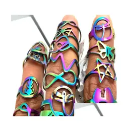 カップルリング卸売30pcsレインボーカットアソートデッシンステンレススチールファッションジュエリーマン女性パーティードロップのための夏のリングdh3af