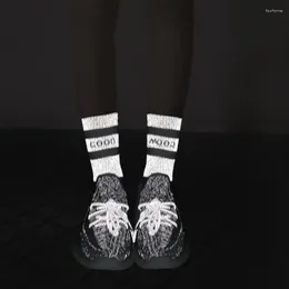 Women Socks Quick Dry Cycling Neon Reflected Crew Sock Men Bright Striped Sport Letter Embroidered Reflective Ankle