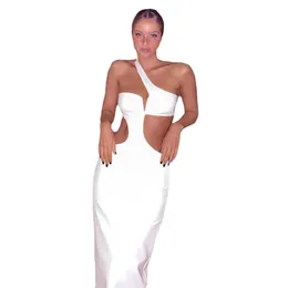 Freizeitkleider Weißes langes Sommerkleid für Frauen Sexy Ausschnitt Schlankes Abendpartykleid Mode One Shoulder Urlaub Strand Maxikleider Neu
