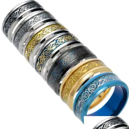 Anéis de banda de ouro Sier esculpido Dragon Piece Anel de casal para mulheres homens de aço inoxidável Totem Finger Fashion Never Fade Jewelry In Drop De Dhvnc
