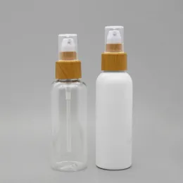 Botella de PET de 100 ML con tapa de grano de madera Bomba de loción Bomba de emulsión Botellas Envase cosmético vacío Envío rápido F3582 Snjkb