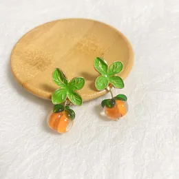 Stud Earrings Korean Alloy Delicate Persimmon Lucky Cute Candy Color Drop Jewelry For Women Fashion Little Fresh Party