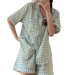 Women's Sleepwear 2 Pcs/Set Women Pajamas Set Korean Style Striped Sleeping Short Sleeves Cartoon Cow Print Lady Night Clothes