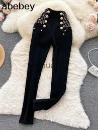 Spodnie damskie Capris zimowe spodnie dla kobiet moda wysokiej talii spodnie obcisłe wiosna projekt szykowne frezowanie Streetwear długie spodnie J230705