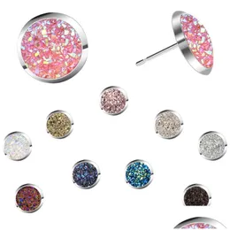 Stud Bk Stainless Steel Shiny Druzy Earrings Round Natural Stone For Women Fashion Jewelry Gift Drop Delivery Dhs1C