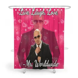 Nests Mr Worldwide Says to Live Laugh Love Set di tende da doccia con occhielli e ganci per l'arredamento del bagno