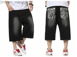 Мужские джинсы Оптовая и летняя хип-хоп Бэкги на свободных печатных штанах для мужчин джинсовые шорты мужские шорты плюс размером 30-46 FS4941 Z230706