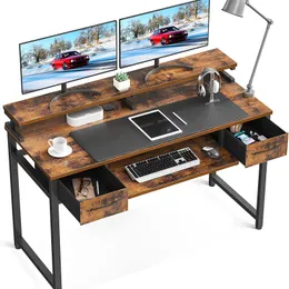 Computertisch mit Tastaturablage, 47-Zoll-Home-Office-Schreibtisch mit Schubladen, moderner PC-Schreibtisch für Arbeitszimmer und Monitorablage, rustikales Braun