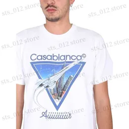 メンズ Tシャツ 2023 カサブランカ青空都市飛行機プリント Tシャツ男性女性高品質カサ Tシャツ夏のストリートカジュアルトップス Tシャツ T230705
