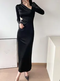 Lässige Kleider Fyion Hohe Qualität 2023 Sommer Frauen Fashion Runway Langes schwarzes Kleid Hoodies Slim Split