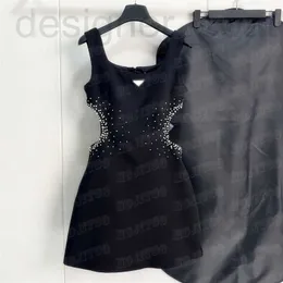 Plus size Dresses designer Luxury Fashion Women Vest Design Waist Hollow Sexy Skirts Shiny Rhinestone Black Dress For Lady 68Z9