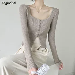 Women's Sweaters Slim Knitted Women Simple Cropped Sexy Vintage Chic Ins Trendy Elegant Ladies All-match Autumn Long Sleeve Knitwear