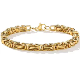 Men's 14K Gold Plated Stainless Steel Byzantine Mechanic Link Chain Bracelet
