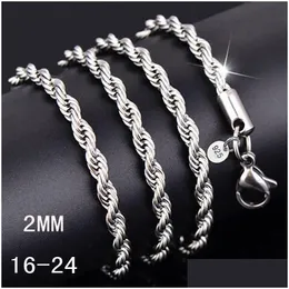 Łańcuchy 16-30 cali 2Mm 925 Sterling Sier Twisted Rope Chain naszyjnik dla kobiet moda męska Diy biżuteria w Bk Drop Delivery naszyjniki Dhdlp