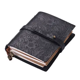 Notepads Leather Vintage Embossed Pattern Travel Journal Notebook Lined Blank Grid Paper Diary Refillable Notepad Gift for Men Women 230704