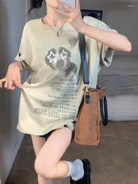 Camisetas femininas soltas Grunge manga curta com decote em O T-shirts Verão vintage com estampa de letras de desenhos animados Harajuku Tops estéticos para todos os anos 2000