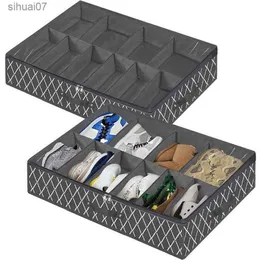Sob a cama caixa de armazenamento de sapatos resistente organizador com zíper suave janela transparente embaixo da cama armário de sapatos armazenamento para 12 pares de sapatos L230705