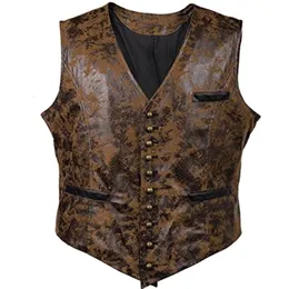 Kamizelki męskie męskie Steampunk przebranie na karnawał kamizelki kurtki bez rękawów przycisk z nitami Faux Leather kowbojski talia płaszcz Chalecos Para Hombre 230704