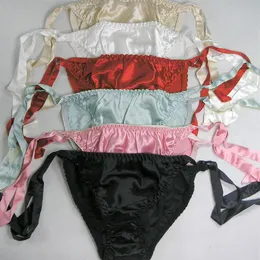 Womens Side Tie String Bikini Panties 100% Pure Silk 6 Pairs in one Economic Pack Solid One Size278u