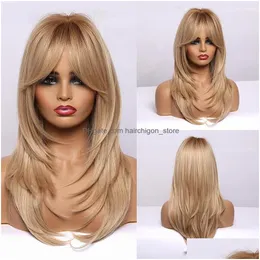 Synthetic Wigs Fl Head Er Gradient Color Medium Length Straight Hair 18Khb Drop Delivery Products Dhxfo