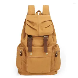 Zaino Fashion Vintage Leather Military Canvas Borsa da scuola da uomo con coulisse Donna 2023 Bagpack Zaino da uomo