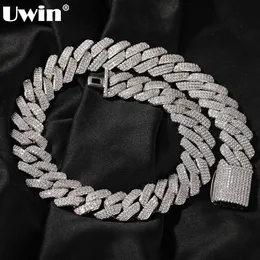 Chains UWIN 20mm Miami Prong Cuban Chain Necklace 3-Row Mini Paving Ice Round Cubic zirconia Chain Fashion Hip Hop Jewelry Gift 230704