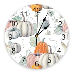 Wall Clocks Thanksgiving Design Pumpkin Print Clock Art Silent Non Ticking Round Watch For Home Decortaion Gift