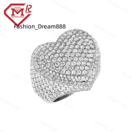 Half Band Hip Hop Heart Shape S925 Ring Mirco Pave Ice Out Vvs White Heart Moissanite Ring