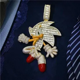 Özelleştirilmiş Anime Takı Bling 925 STERLING Gümüş VVS Baguette Moissanite Elmas Özel Kirpi Simson Sonic Kolye