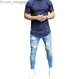 Męskie dżinsy Oeak obcisłe niebieskie dżinsy męskie jesień Vintage spodnie jeansowe ołówkowe spodnie na co dzień ze streczem 2019 seksowna dziura zgrywanie męskie dżinsy z suwakiem 3XL Z230706