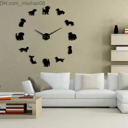 Wall Clocks Wall Clocks DIY Dachshund Art Wiener-Dog Puppy Dog Pet Frameless Giant Clock With Mirror Effect Sausage Large Watch Z230705