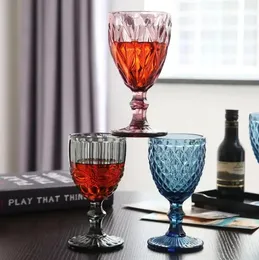 Taças de vinho tinto criativas de 300 ml estilo europeu vintage com vitrais em relevo para festa de aniversário na praia