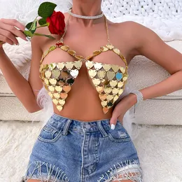 Tanques de mujer Sexy See Through Metal Sequin Corset Crop Top Mujer Verano 2023 Beach Club Party Halter Tank Top Festival Outfit Y2k Tops para mujer