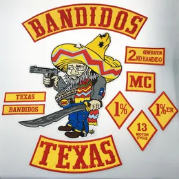 10 st Set BANDIDOS TEXAS MC Patch Broderad Iron-On Full Back Storlek Jacka Väst Motorcykel Biker Patch 1% Patch Shi192g