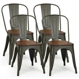 4 스타일의 금속 식당 의자 의자 나무 좌석 쌓을 수있는 비스트로 카페이프와 편리