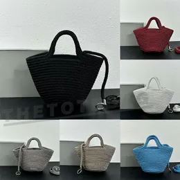 Ibiza Small Basket in black cord tote Bag Damskie letnie torby plażowe Dwie rączki Torebki Luksusowe designerskie torby na ramię z paskiem