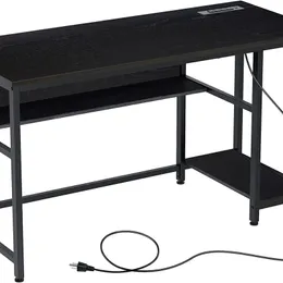 Datorbord 55 u201D med eluttag förstärkare Lagringshyllor, PC-bord hemmakontor med USB-portar Laddningsstation, Skrivbordsskrivbord T