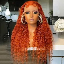 Kinky Curly Synthetic Lace Front Wigs For Women Orange Ginger Wig Synthetic Hair Lace Wig Pre Plucked With Baby Hair Black Wigs 230524