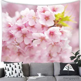 Tapestries Cherry Blossoms Tapestry Wall Hanging Peach Aesthetics Home Decoration Background Flower Living Room Cloth Gift R230705