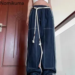 Spodnie damskie Nomikuma Pantalones De Mujer wysokiej talii szerokie nogawki kontrastowy kolorowy patchwork kobiety Retro elegancki Harajuku Y2k Streetwear